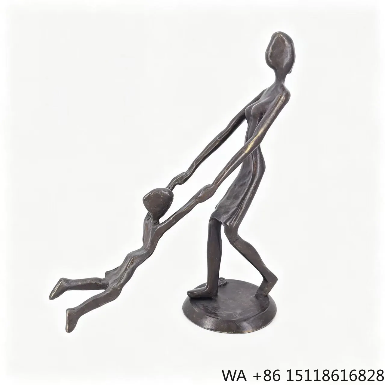 Cast Iron Mother and Son Holding Hands Rotating Sculptures Resembling Adults and Children Playing Home Decoration Items Warm