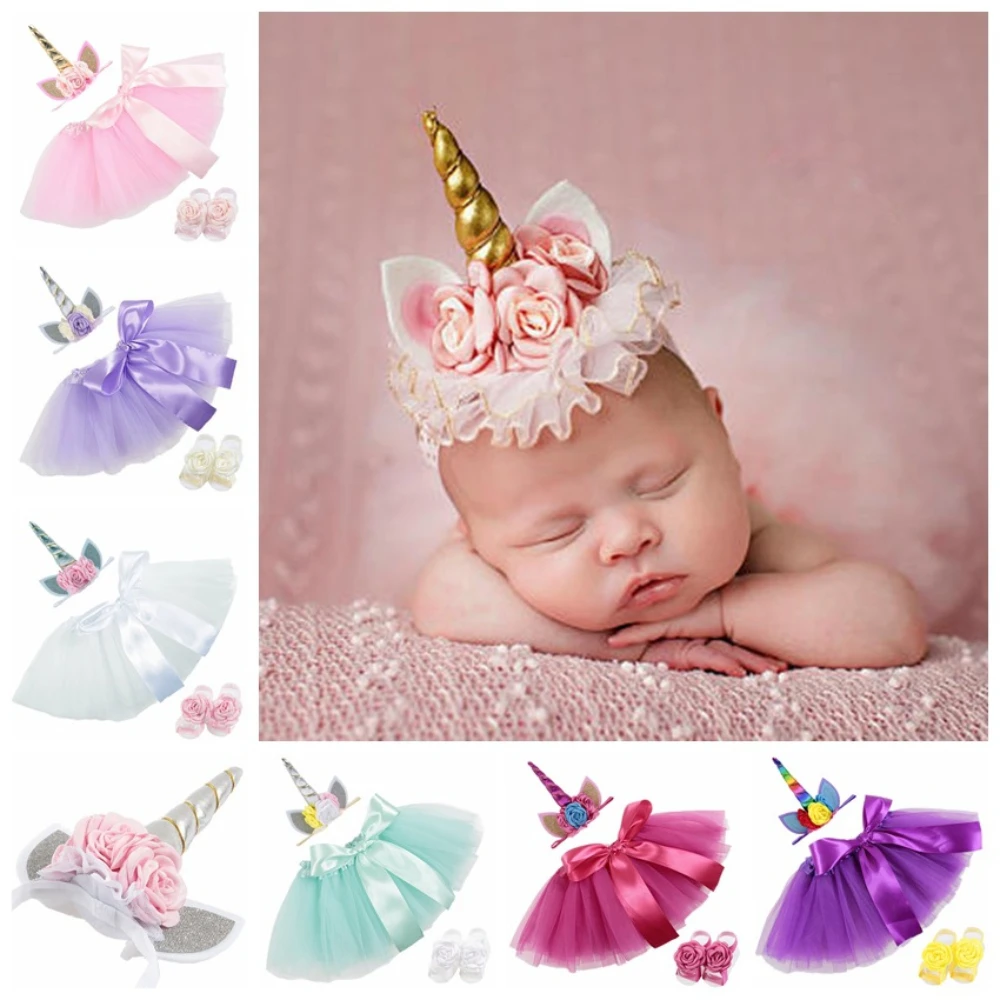 New Baby Growth Take Photos Clothing Headband Feet Cover Newborn Bow Yarn Dress Children\'s Photography Accessories Souvenirs