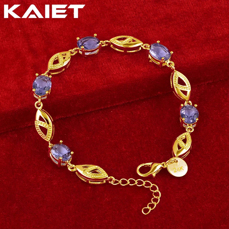 KAIET 925 Sterling Silver Purple Blue Zircon Bracelet Plated With 18K Gold Wedding Party For Women Charm Fine Jewelry