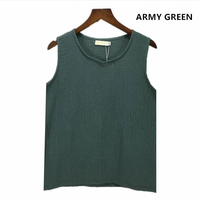 2024 New Summer Vest Sleeveless Linen Cotton Loose Women Tanks Soft Long O Neck Comfortable Vest Hot Top Casual tanks Tops