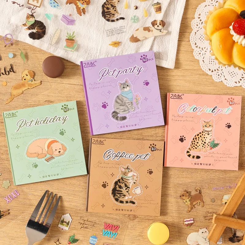 20 Sheets Pet Cat Cartoon Stickers, Various Non-Repeating Styles, Journal DIY Decor Collage Material Pack