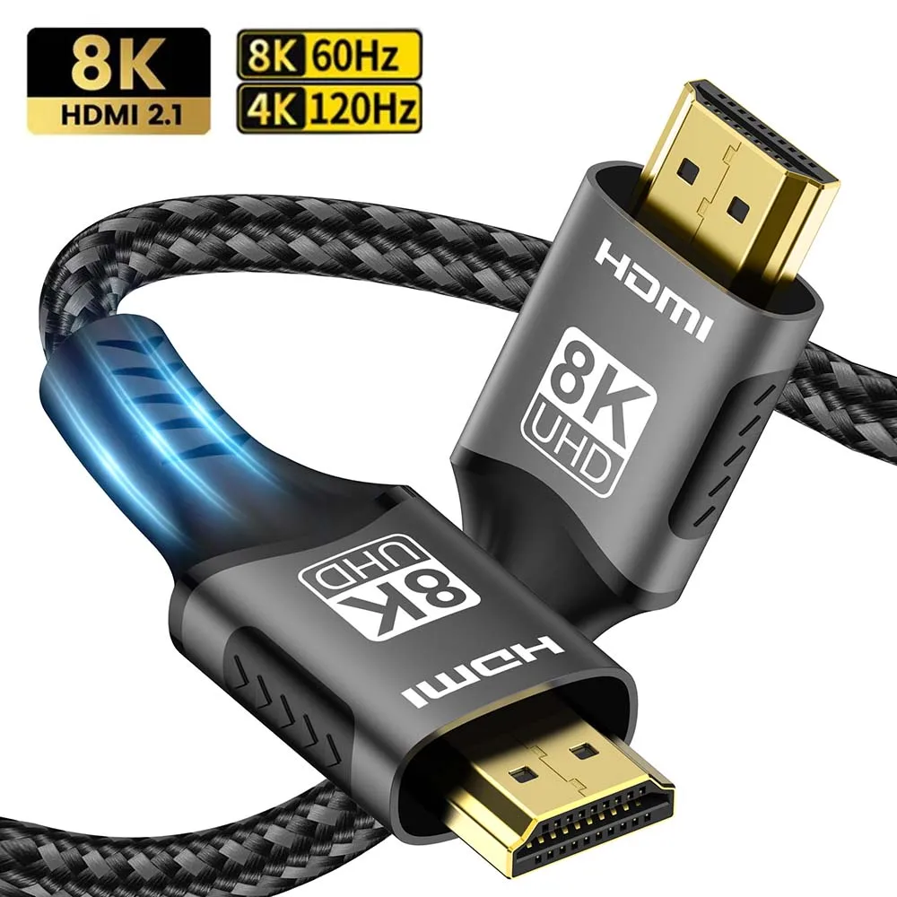 كابل 8K HDMI متوافق 8K @ 60 هرتز 4K @ 120 هرتز 48 جيجابت في الثانية HDMI2.1 كابل HDR كابل فيديو بتأثير ثلاثي الأبعاد لأجهزة الكمبيوتر المحمول HDTV PS5