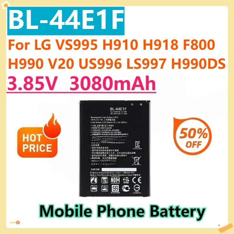 

Для LG VS995 H910 H918 F800 H990 V20 US996 LS997 H990DS BL-44E1F 3,85 В 3080 мАч аккумуляторы для мобильных телефонов