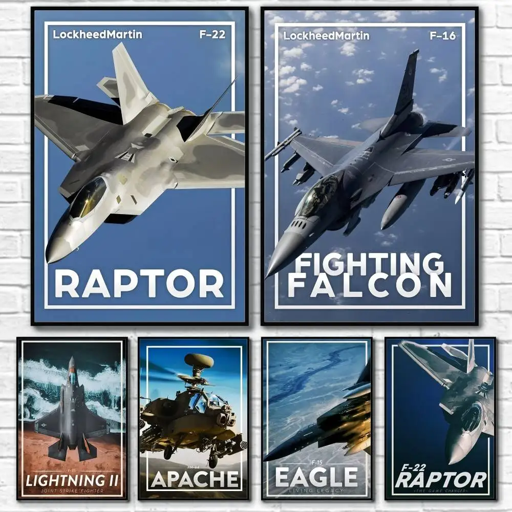 

USA Fighter Jets F22 35 15 14 Poster Home Living Bed Room Bar Hallway Sticky Wall Art Printing Waterproof Aesthetic Decor