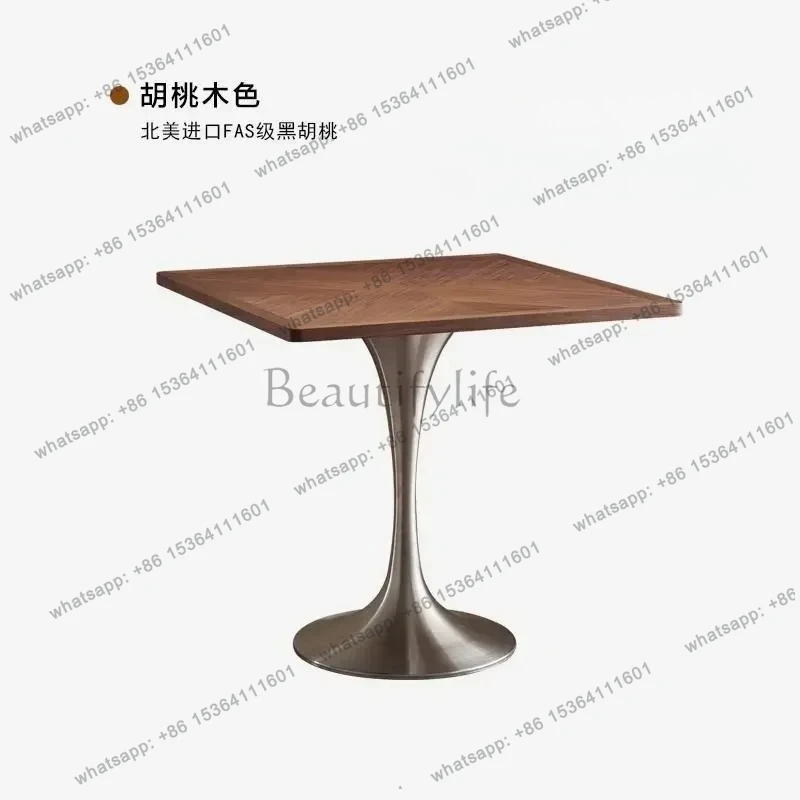 Tw Solid wood dining table square negotiation coffee table reception chair restaurant hotel stainless steel medieval style t