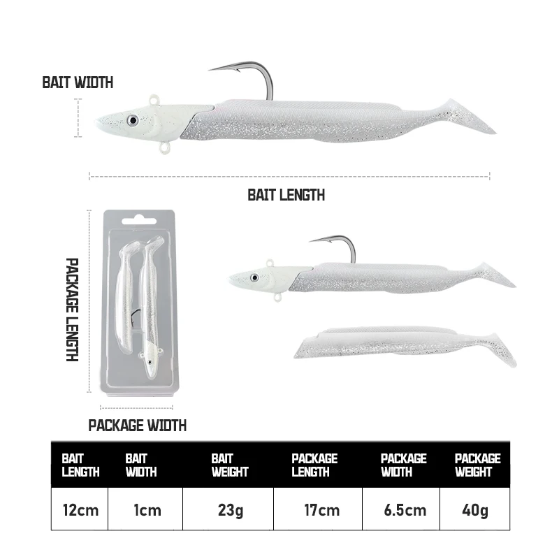 TAIYU Set Glow in the Dark Zachte Kunstaas Paling T-staart 12cm 23g Langzaam Zinkend Loodkop Kunstaas Kunstmatig Aas voor Baars/Foreel/Snoek
