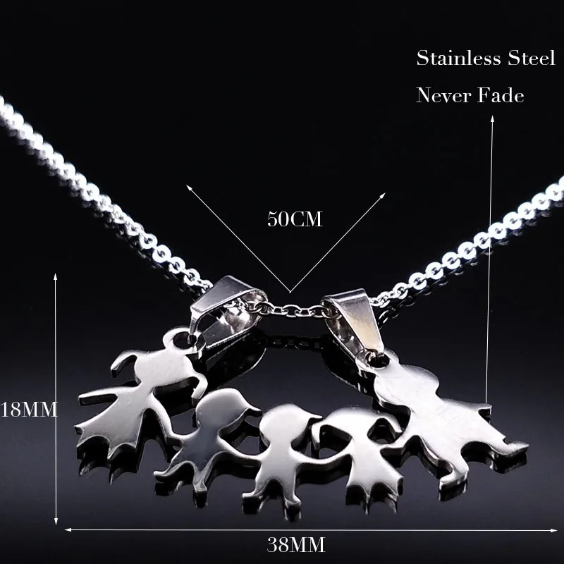 Stainless Steel Family Girls Boys Necklace Women Mama Kids Familia Neckless Silver Color Child Jewerly Gift collar familia N7191