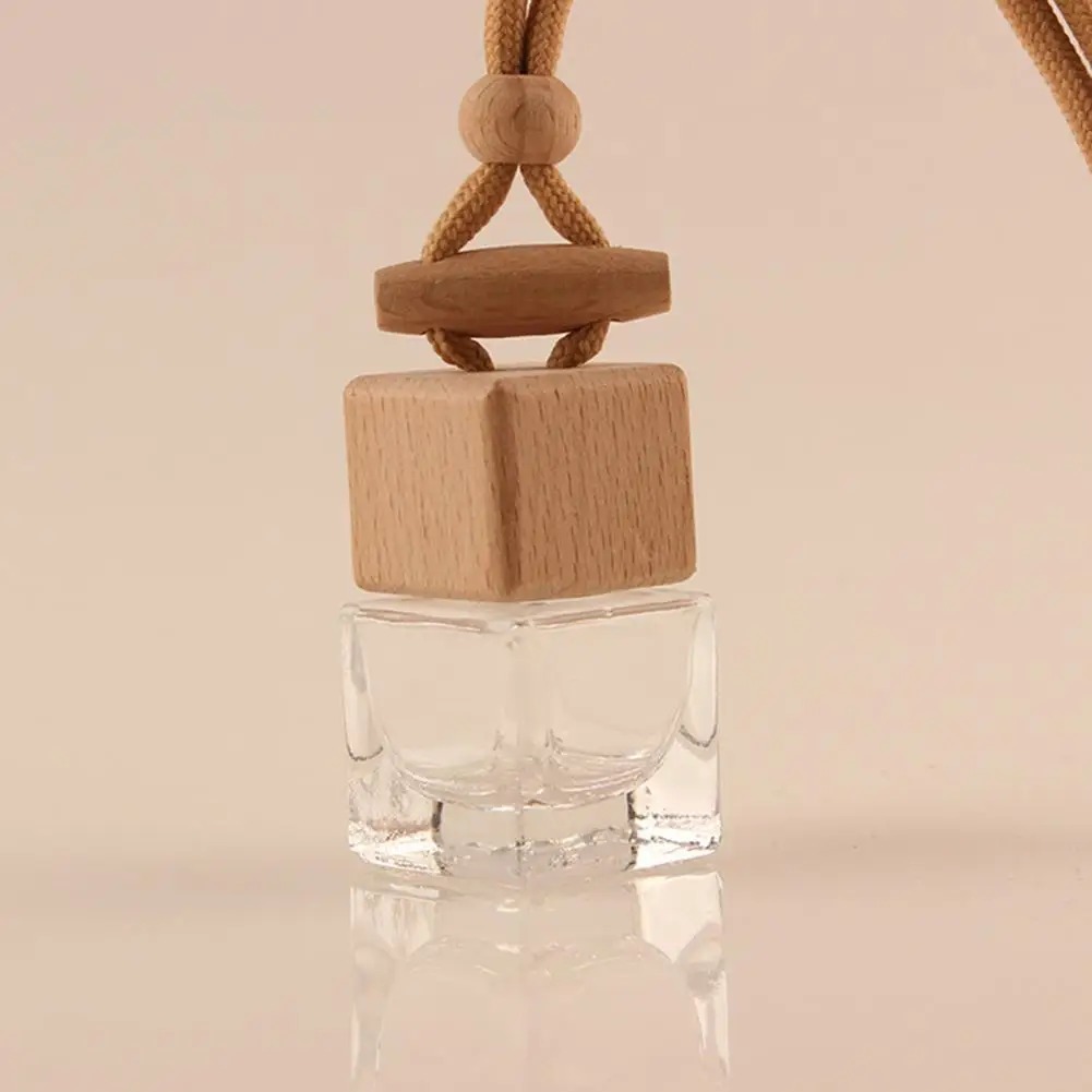 Empty Car Air Freshener Pendant Perfume Glass Bottle With Wooden Caps Refillable Car Essential Oil Diffuser Bottle