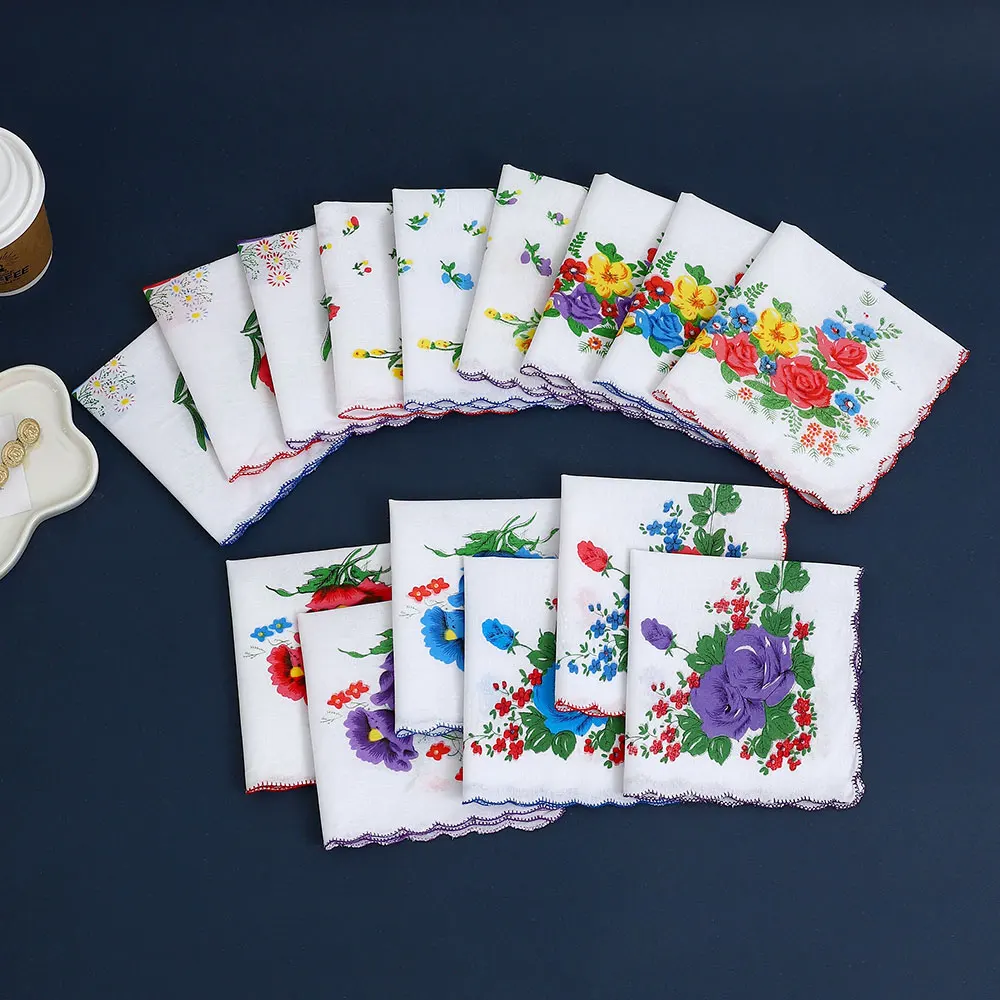 12 عبوة مناديل نسائية من القطن الخالص، هدايا زفاف للعام الجديد، مناديل زهور، مناشف سراويل جيب بقلاب، مناشف عرق، مفارش طاولة، مطابقة عشوائية
