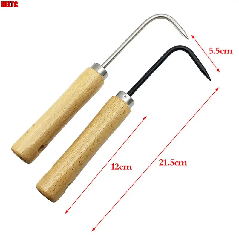 1pc Firm Carbon Steel Bonsai Tools Hook Wooden Handle Durable Grass Hook Robust Grass Root Hook