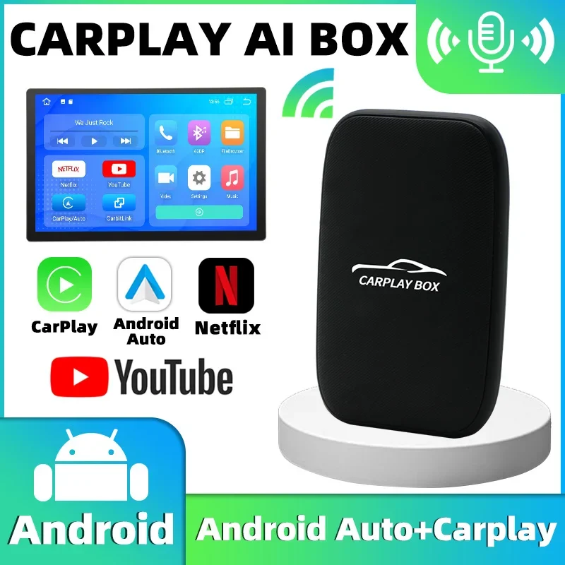 

Wried to Wireless CarPlay Adapter Android Auto Wireless Box 2 in 1 Adapter 2-Channel Work Waze Spotify WiFi Bluetooth5 Siri GPS