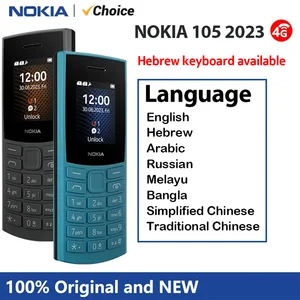 Ponsel Fitur Nokia 105 4G 2023 Dual SIM Bluetooth 5.0 1450mAh Rekaman Panggilan Radio FM dengan Keyboard Ibrani Baru dan Asli 12 ponsel tombol penjualan terbaik - №