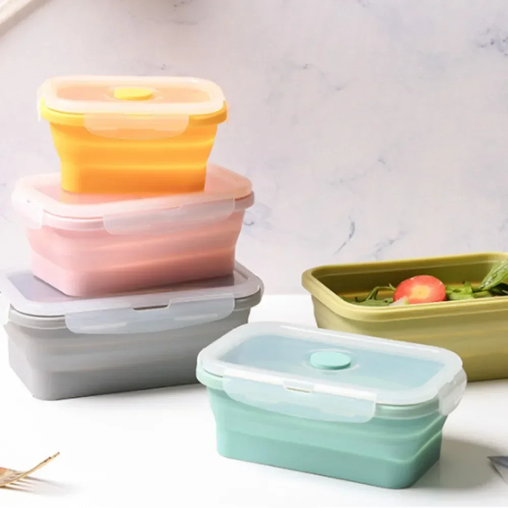 350-850ml Silicone Lunch Box Salad Fruit Food Storage Container Microwavable Portable Bowl Heating Picnic Camp Outdoor Rectangle