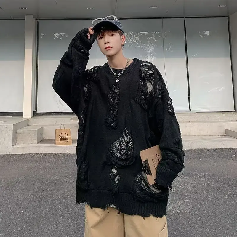 

Модный мужской трикотаж для колледжа, свободный крой, свитер для пар, зимний длинный све, бейсбольный воротник, повседневная одежда с ромбовидным узором