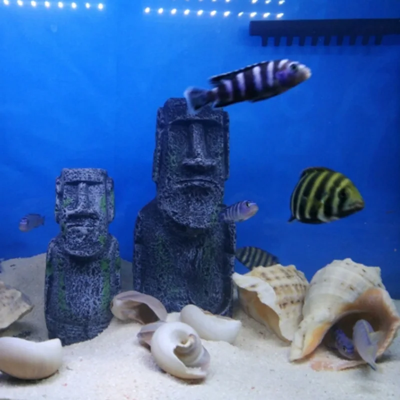 Aquarium Moai Statues Easter Island Head Ornaments Statues Fish Tank Landscaping Decor Home Tabletop Terrarium Aquascapin