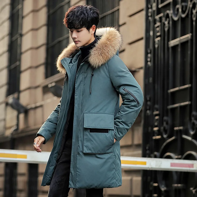 

Новая мужская зимняя повседневная удлиненная куртка 2026 года с наполнителем из полиэфирного волокна, теплая, утолщенная, средней длины, в корейском стиле