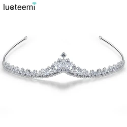 LUOTEEMI Shinnig Bridal Wedding Tiara Clear CZ Crystal Hair Decoration Women Luxury Bride Cubic Zirconia Queen Diadem Crown