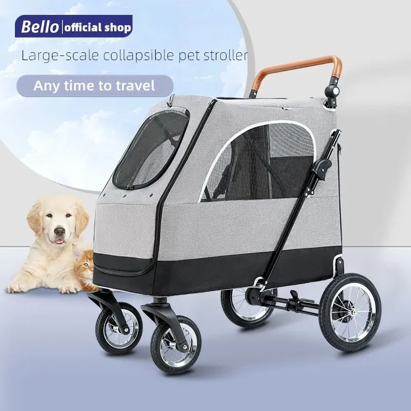 Bello Stroller hewan peliharaan besar, kereta dorong anjing besar untuk anjing dengan pegangan dapat disesuaikan produk perjalanan & pembawa hewan peliharaan