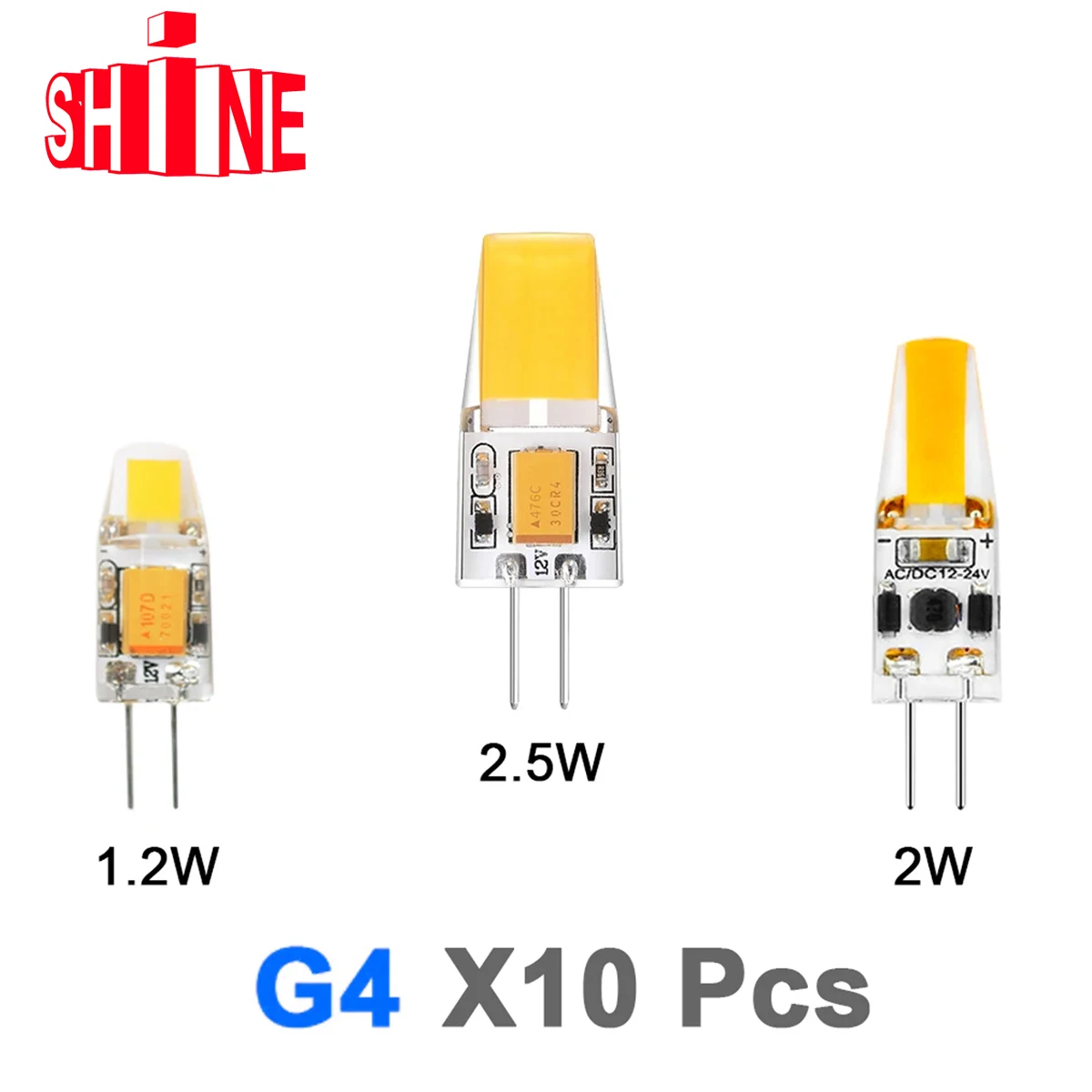 

10 шт., галогенные лампы 12 В AC/DC G4 COB 12 В AC/DC 1,2 Вт 2 Вт 2,5 Вт