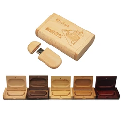 Wooden usb 2.0 with Box Usb Flash Drive Laser Engraving pen drive 4GB 8GB 16GB 32GB 64GB Pendrive for Photography wedding gifts