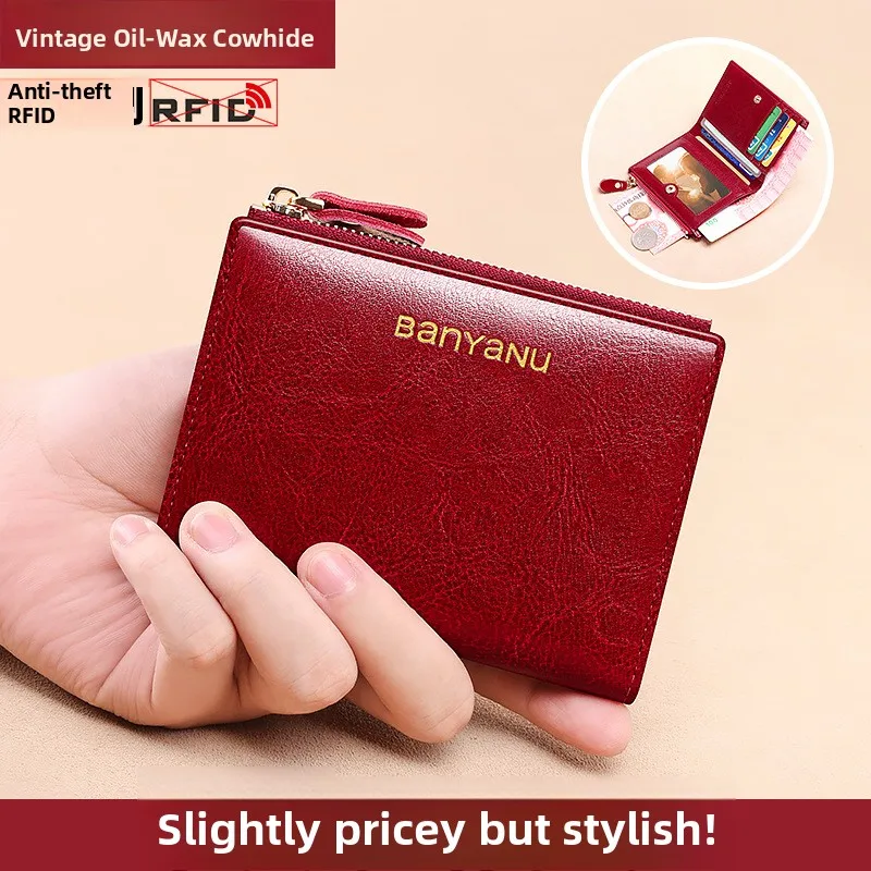 

Ультратонкий ретро-кошелек из кожи для женщин, из вощеной коровьей кожи, для водительских прав и карт, вертикальный, короткий, тонкий