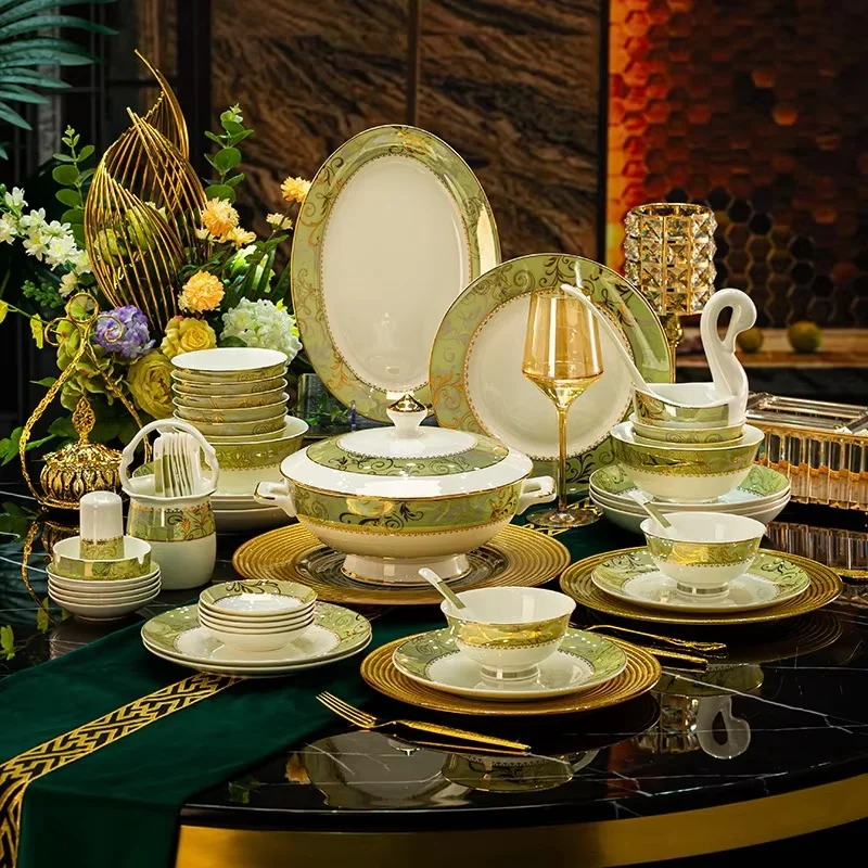 Jingdezhen Bone China Dinnerware Set Home Use Luxury European-Style Dinnerware High-End Bowls Plates Moving Into A New Home