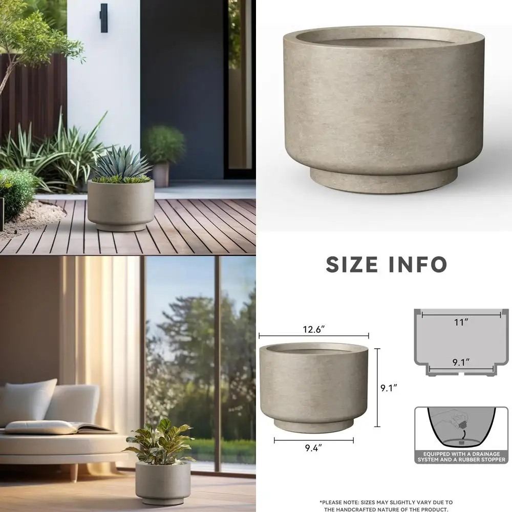 

Садовый горшок Kante диаметром 12,6 дюйма, круглый садовый горшок на подставке или внутренние и наружные растения, Ern нижний горшок с дренажным держателем