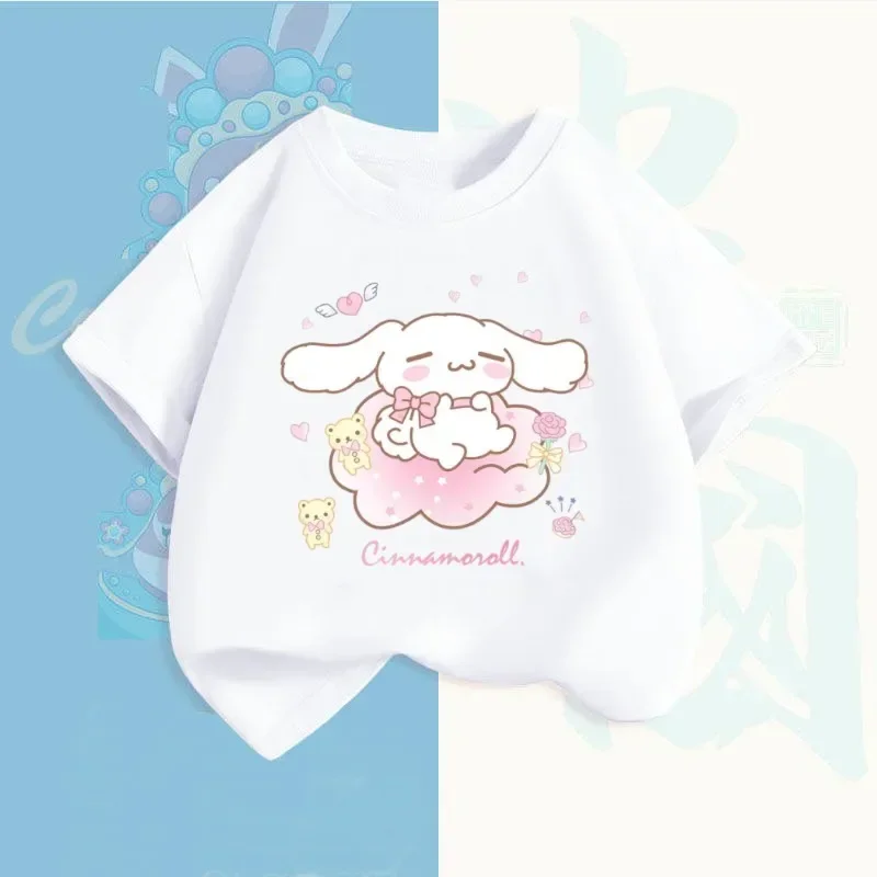 Cinnamoroll T-shirt Sanrio Children's Short-sleeved New Summer Y2K Clothes Girly Heart Soft Clothes Kawaii Birthday Gift