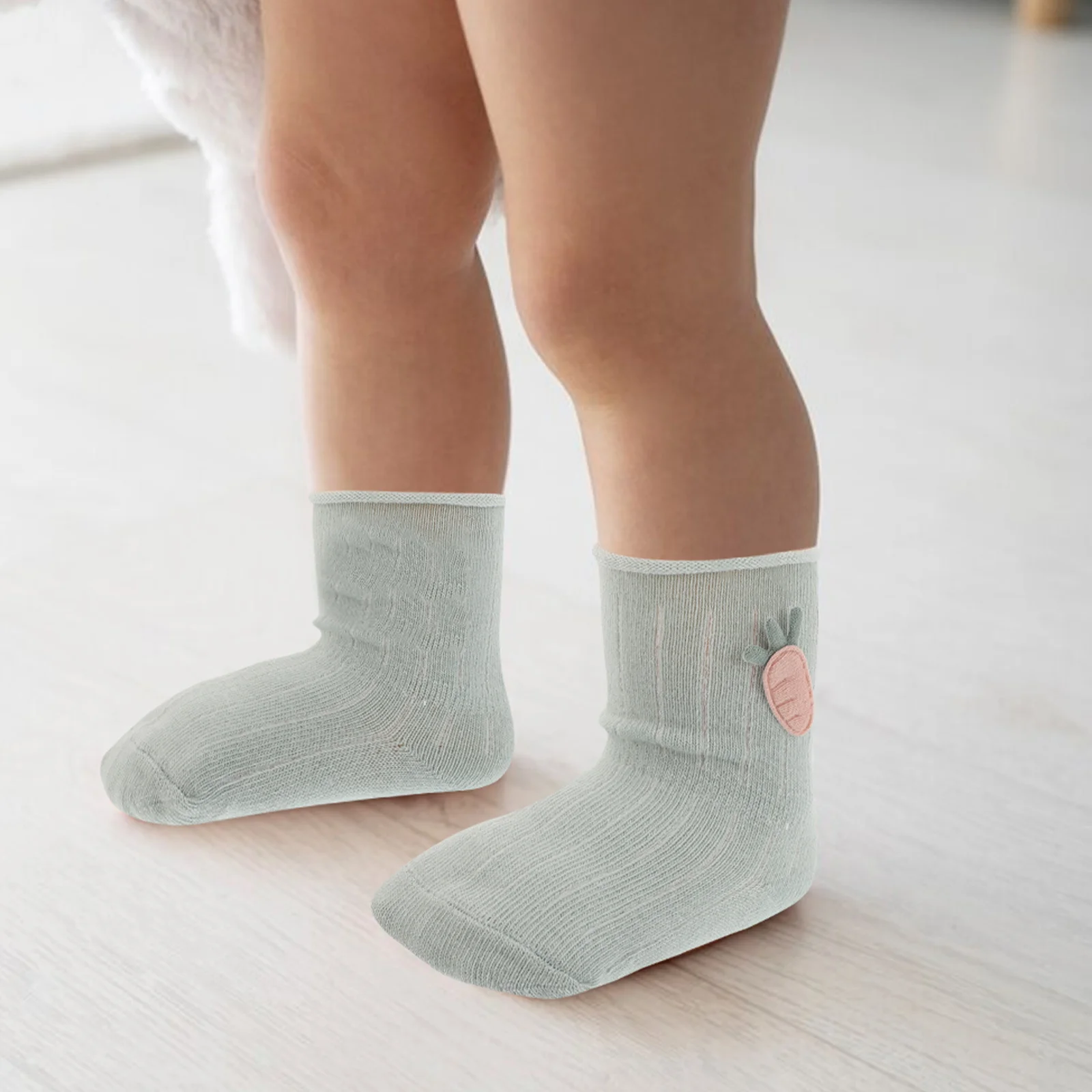 

1Pair Newborn Mid-Calf Socks Cartoon Print Cotton Baby Socks Anti-Slip Grip for Infants Warm Soft Breathable Daily Use