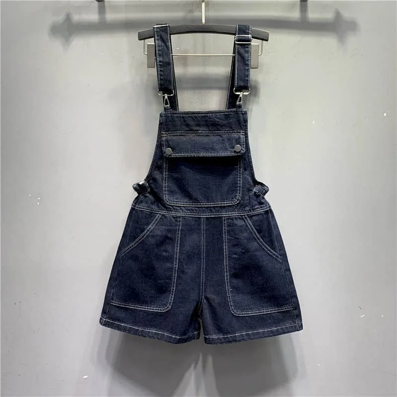 

Denim Jumpsuit Korean Style One Piece Outfit Casual Wide Leg Shorts Versatile Summer Clothing for Women High Waist Cropped Jeans