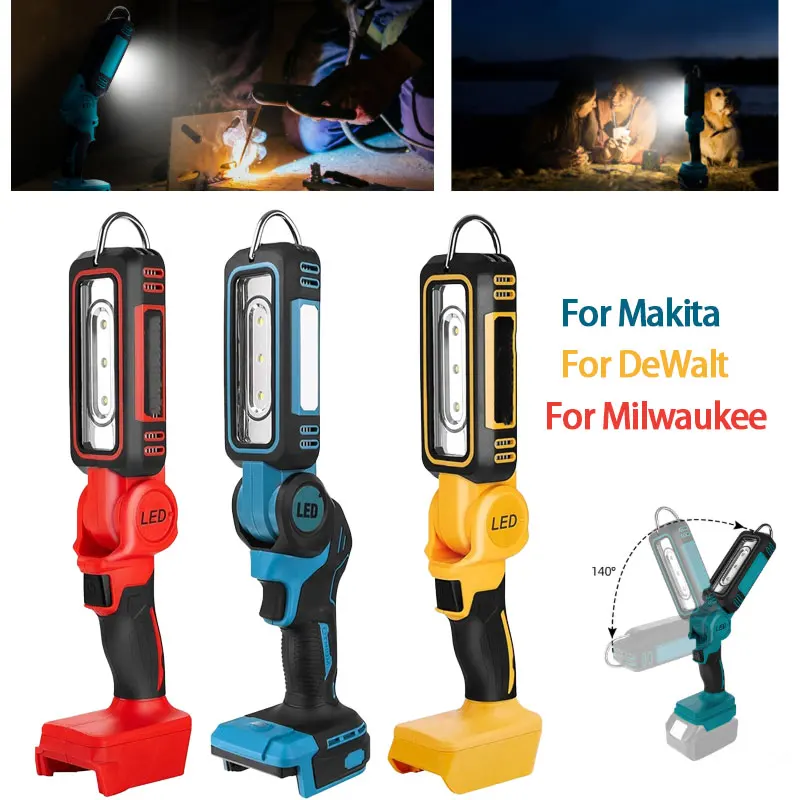 Lampada da lavoro a LED senza fili Luce regolabile a 2 velocità per batteria agli ioni di litio Makita/Dewalt/Milwaukee 18V per campeggio da officina, all'aperto