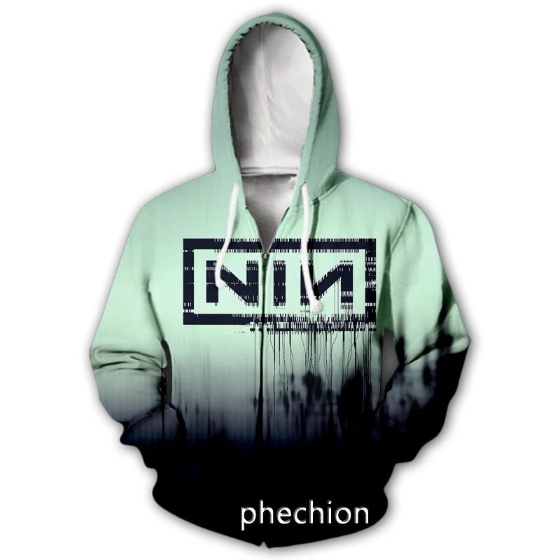 phechion New Fashion Men/Women NIN Nine Inch Nails Band 3D Print Long Sleeve Zip Hoodies Casual Men Loose Sport Zip Hoodies J17