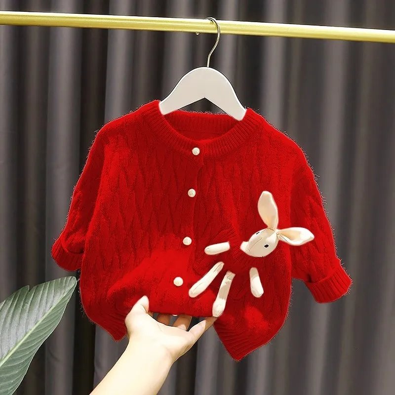 

girls' sweater cardigan Korean version children's knitted sweater jacket baby rabbit top