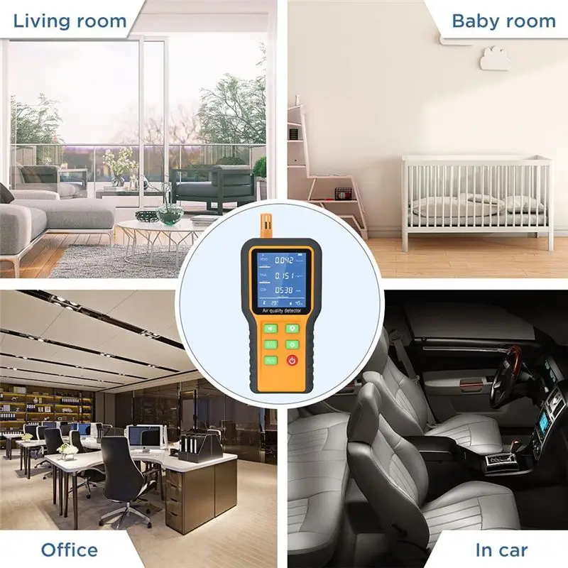 B68A CO2 Monitor Indoor Air Quality Monitor Formaldehyde Detector TVOC/Temp./Humidity Indoor With Buzzer Prompt,Backlit Screen