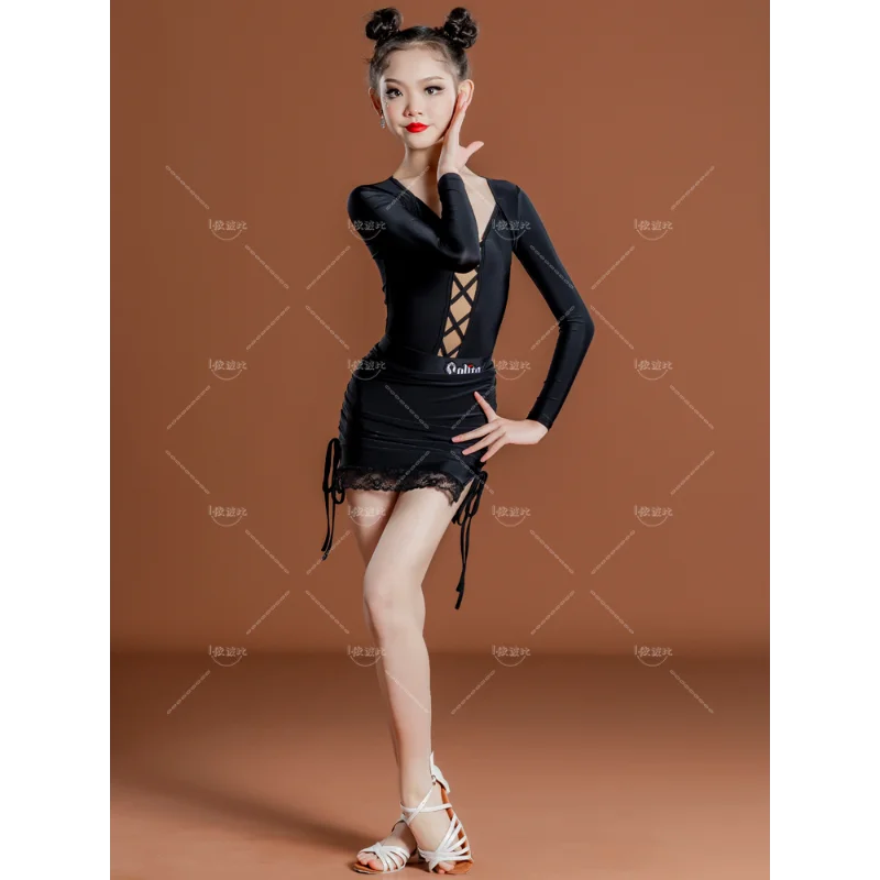 spring and summer girls' practice suit children's performance dance Latin dance suit children's net red Latin training su