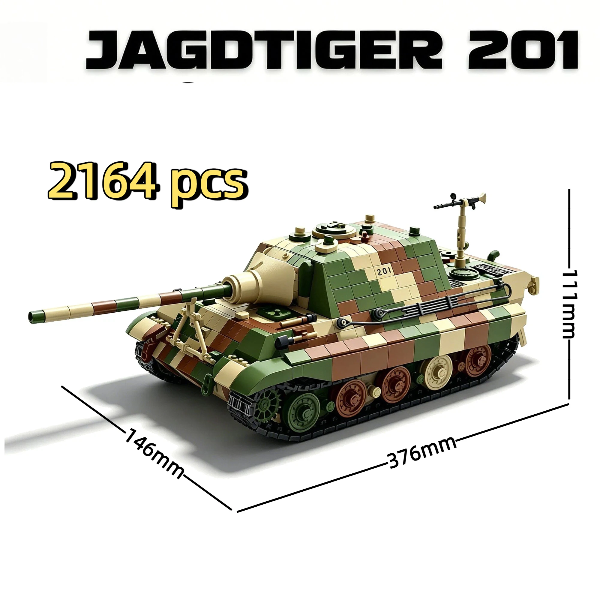 JAGDTIGER 201TK2 New Building Blocks: Tiger Heavy Tank 201 Fighter Vehicle Assembly Model Educational Toy Gift