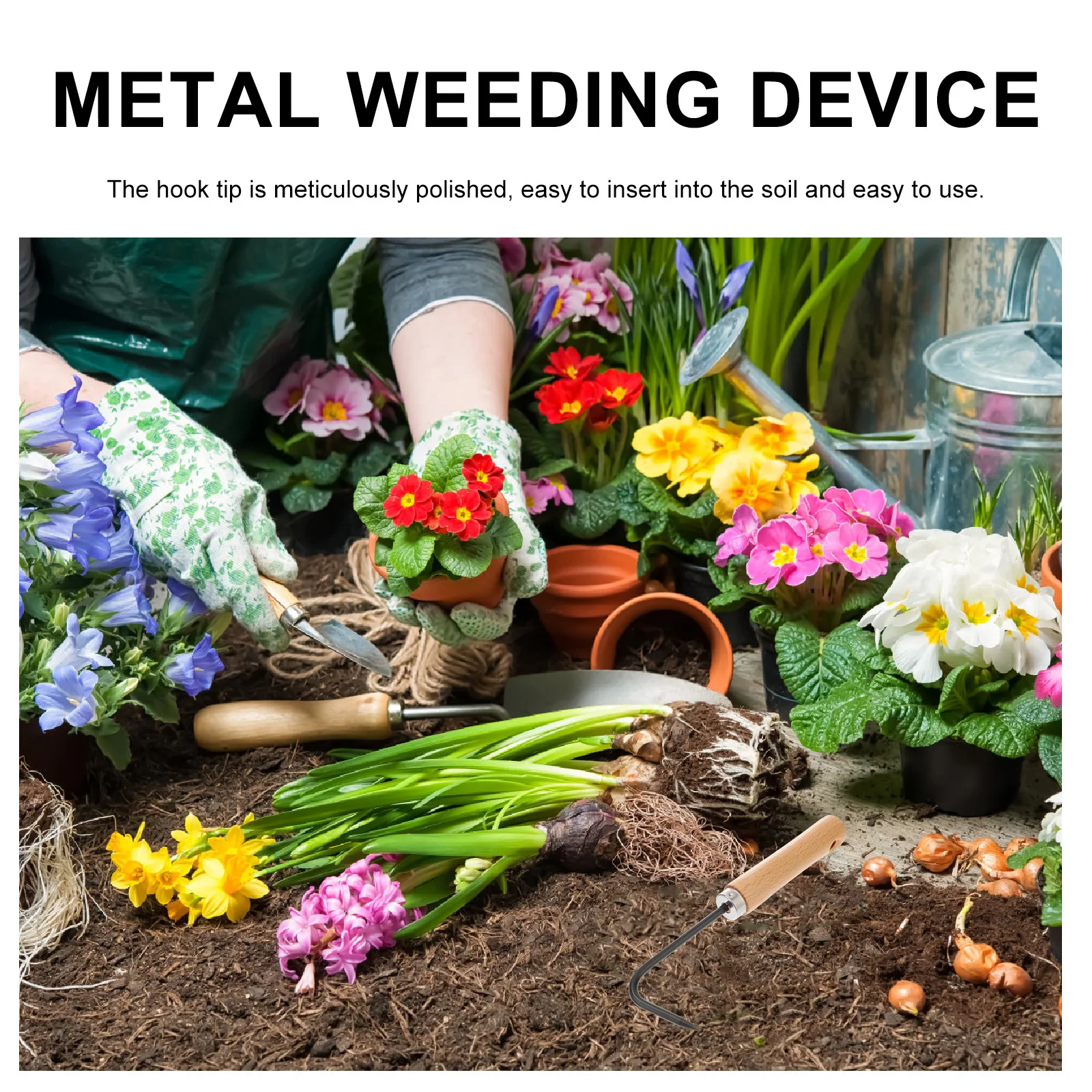 

2Pcs Root Remover Manual Weeder with Wooden Handle Manganese Steel Garden Tool for Soil Loosening Weeding and Root Extracting