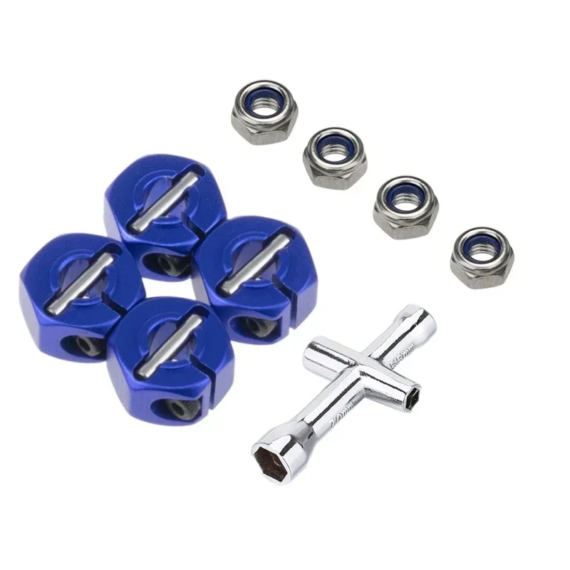 Metal 12mm Hex Wheel Hub Adapter M4 Flanged Lock Nut Cross Wrench for Trxs 1/10 Slash 4X4 VXL 2WD Rustler RC Car