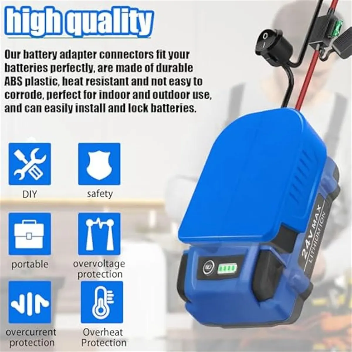 

(PQWN) Комплект из 2 адаптеров для аккумуляторов Power Wheel для Kobalt 24V Max, с проводом 14 AWG, предохранителем и клеммами