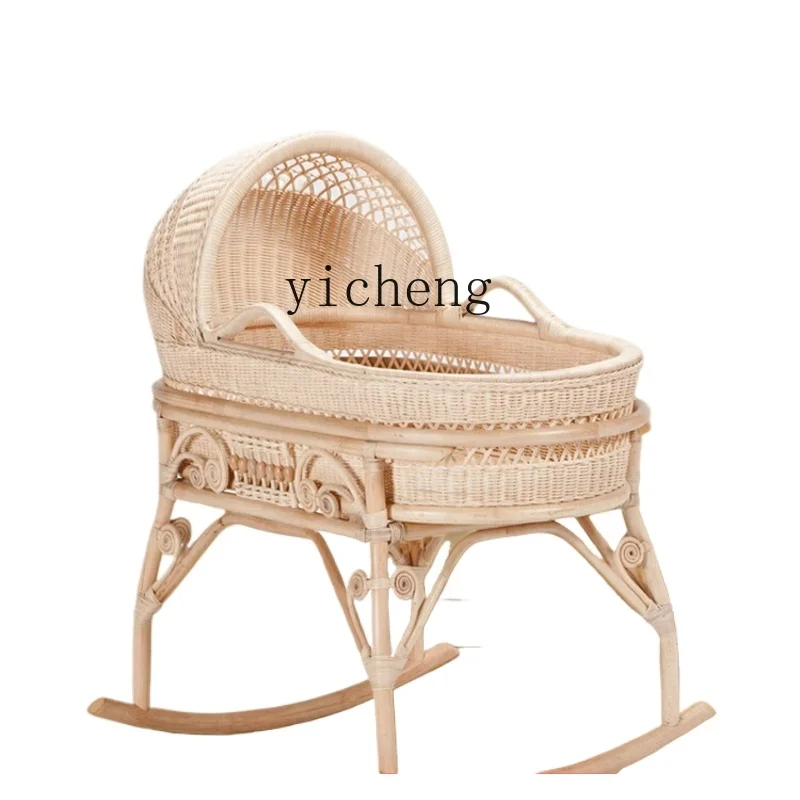 Tqh Rattan Baby Cradle Sleeping Basket Old-Fashioned Traditional 0-2 Years Old Babies' Bed Real Rattan Bed Movable Cradle