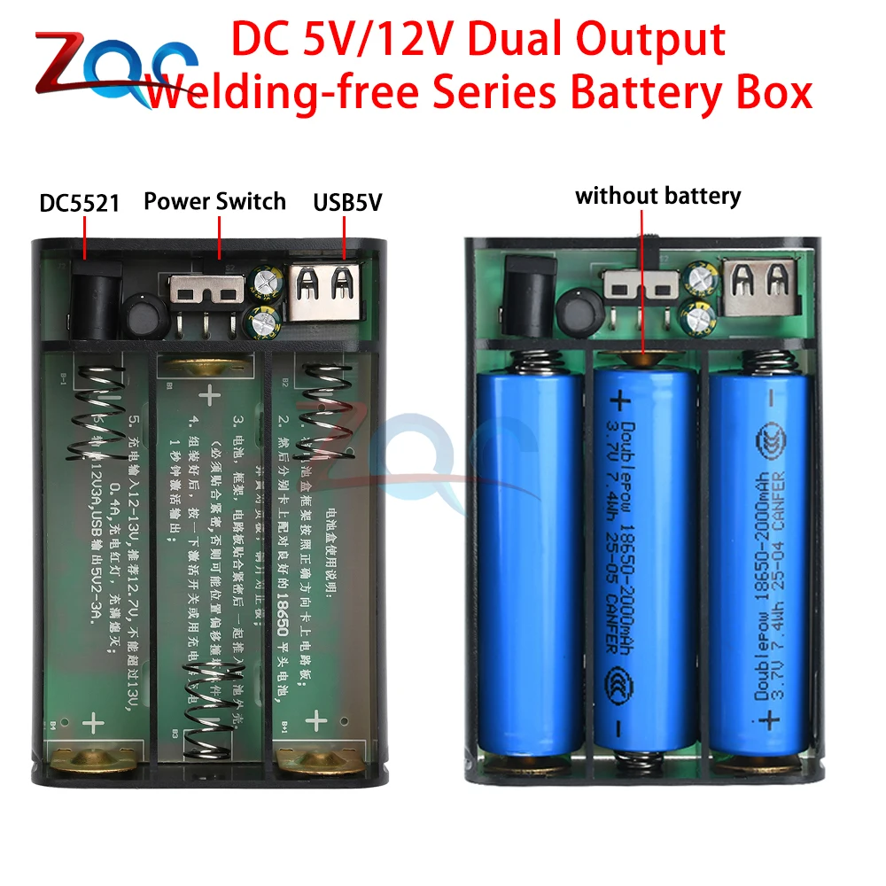 

DC5V 12V UPS 3 Sections 18650 Lithium Battery Welding Free Power Box Optical Cat Router Uninterruptible Power Box DC5521