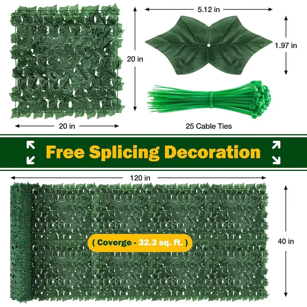 120x40 Inch Dense Leaf Green Ivy Wall Panel for Ultimate Privacy, Ideal for Patio, Balcony, and Garden