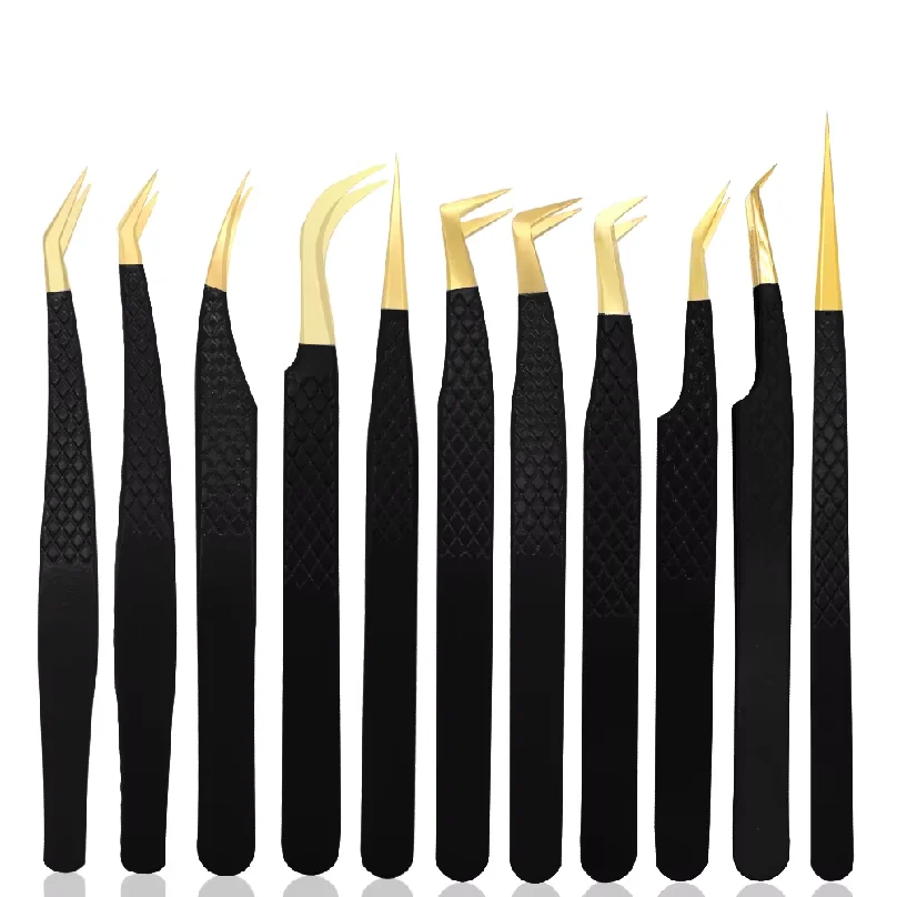 Eyelash Tweezer Black Stainless Steel Superhard Precision Anti-Static Tweezers Grafting Lashes Extension Supplies Makeup Tools