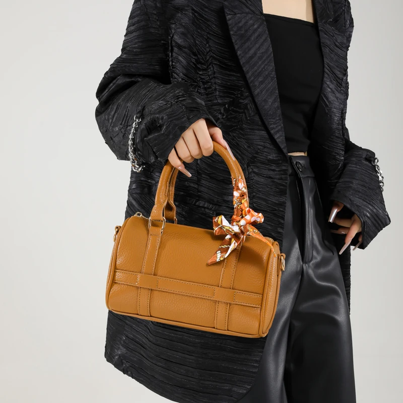 วินเทจหนังPUบอสตันC Rossbodyกระเป๋าผู้หญิงริบบิ้นตกแต่งกระเป๋าถือขนาดเล็กออกแบบแฟชั่นหญิงสบายๆกระเป๋าเดินทางไหล่