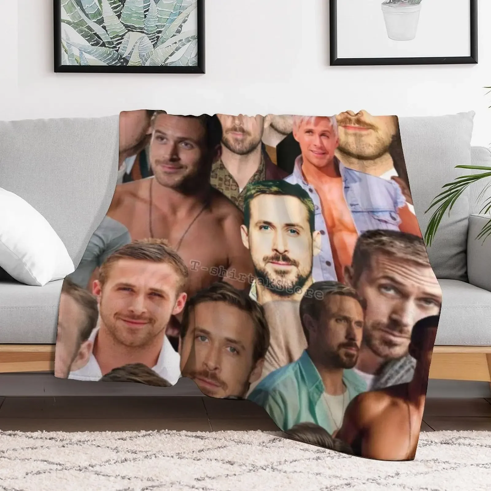 Ryan Gosling Photo Collage Throw Blanket Warm Accent Blanket for Living Room Decoration