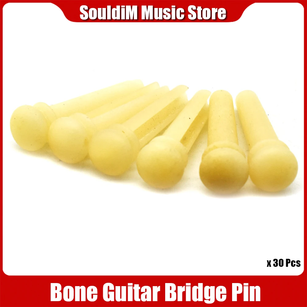 30pcs Original Bone Acoustic Guitar Bridge Pins Real Bone Bridge Pin for Folk Guitar Replacement Guitar Accessories