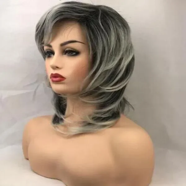 Charm Blend Medium Length Mix Gray Wavy Cosplay Party Hair Wigs