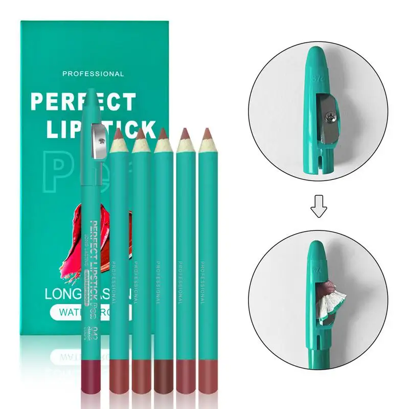 6pcs Lipstick Lipliner Pen Set Matte Velvet Lip Liner Pencil Matte Nude Contour Lipliner Pencil Lipstick Lip Tinted Cosmetics