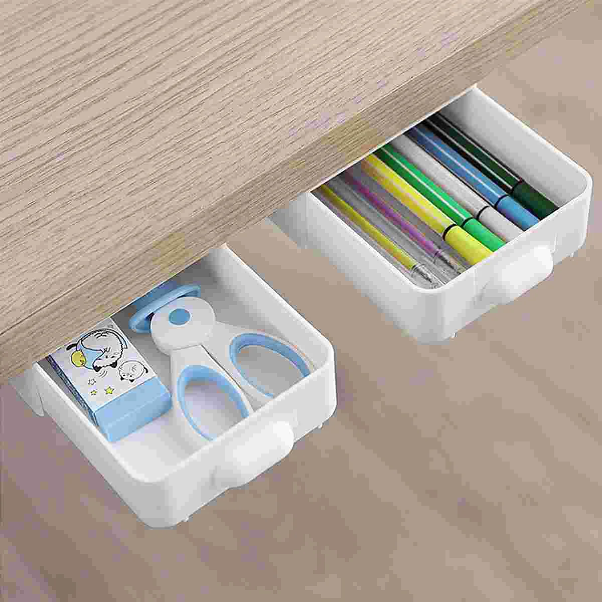 Desk Organizer Drawer Type Storage Box Tray Hidden Household White Adhesive under