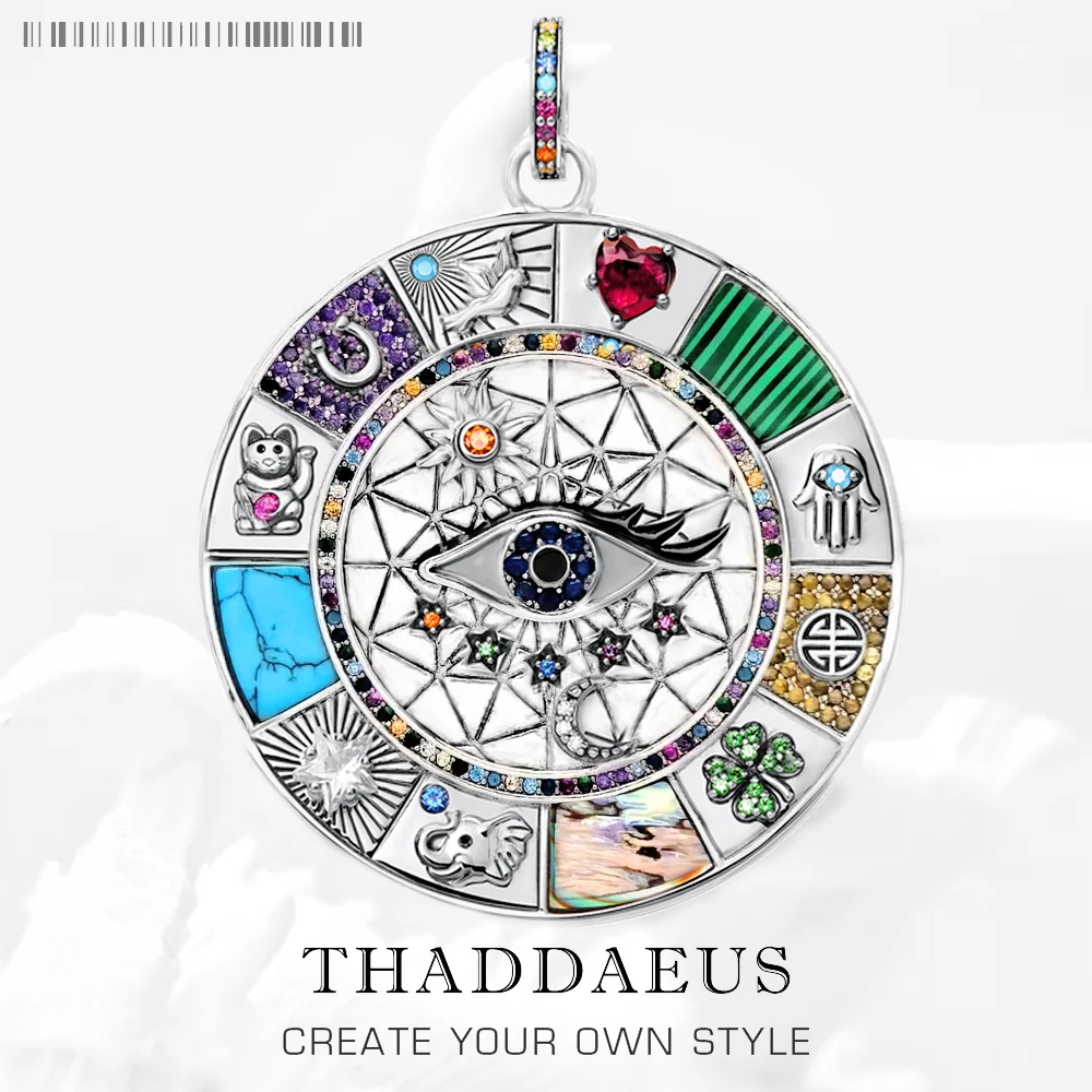 

Pendant Large Amulet Magical Lucky Heart Cat Elephant Clover Symbols Fatima Golden Jewelry 925 Sterling Silver Women Men Gift